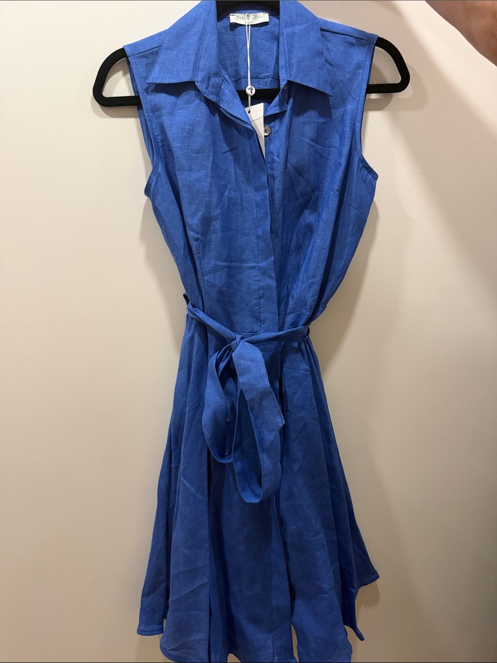 From Ravello, Italy: Sleeveless Blue Shirt Dress with Waist Tie